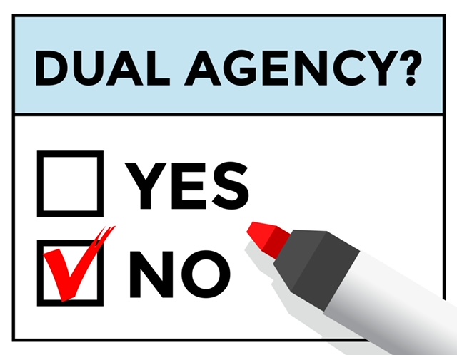 Dual agency checkbox form with the "No" box checked in red