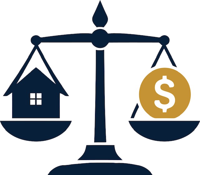 Illustration of a balance scale weighing a house against a dollar sign, representing a home appraisal